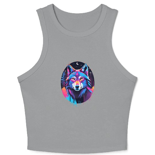 Eerie Blacklight Wolf Crop Tank Top - Neon Colors