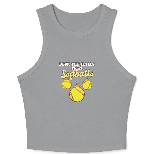 Softball Player Catcher Christmas Balls Deck The Crop Tank Top