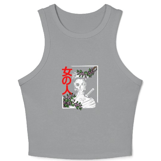 Japanese Samurai Floral Warrior Flower Woman Crop Tank Top