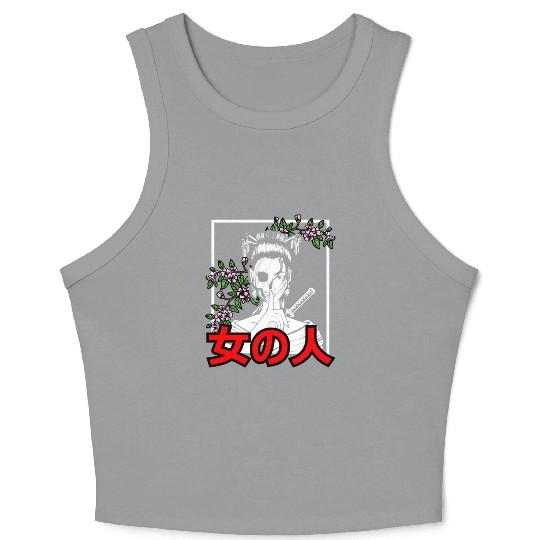 Japanese Samurai Floral Warrior Flower Woman Crop Tank Top