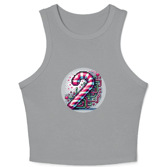 Neon Cyberpunk Candy Cane 8-Bit Pixel Christmas Crop Tank Top