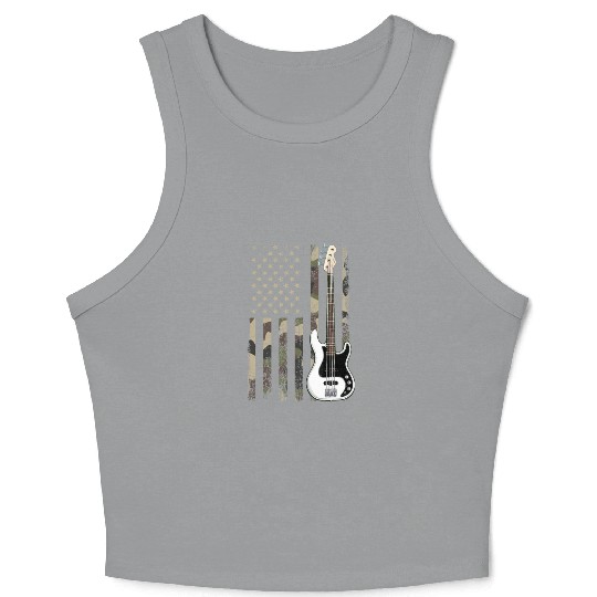 bass guitar american flag, funny bass player Crop Tank Top