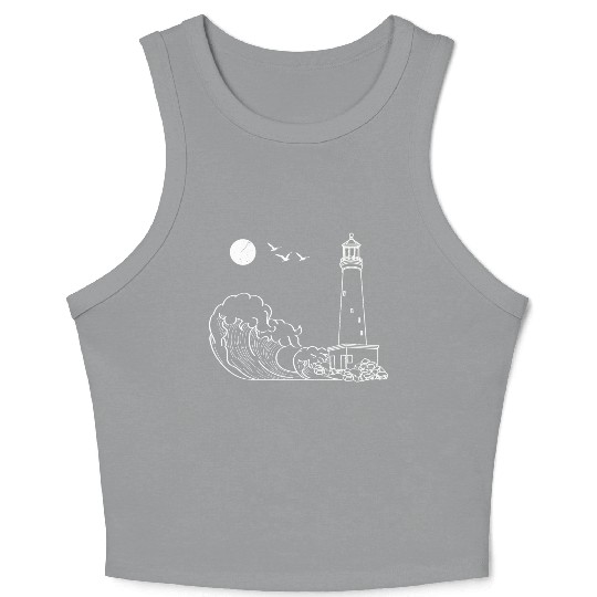 sea waves seagulls gift full moon lighthouse Crop Tank Top