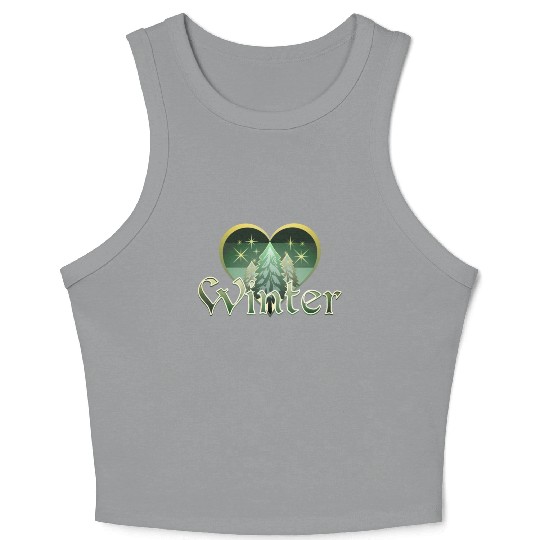 Winter Heart Evergreen Retro Sunset Crop Tank Top
