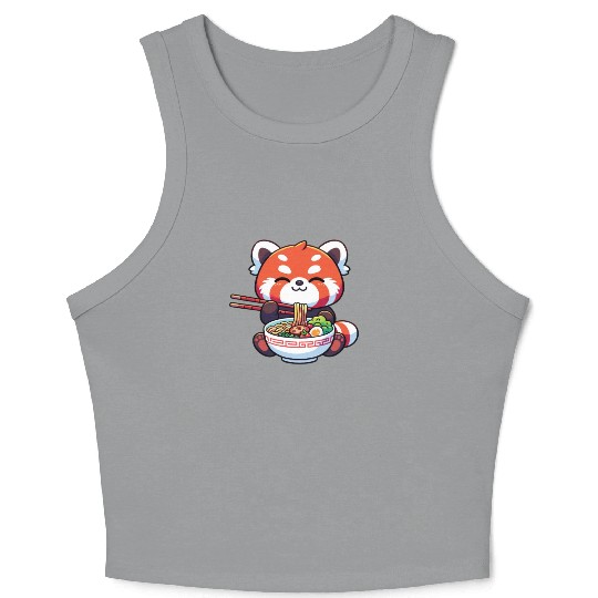 Cute Red Panda Eats Ramen Noodles Red Panda Crop Tank Top