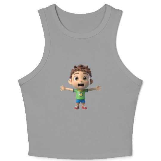 I feel excited boy child cartoon Crop Tank Top