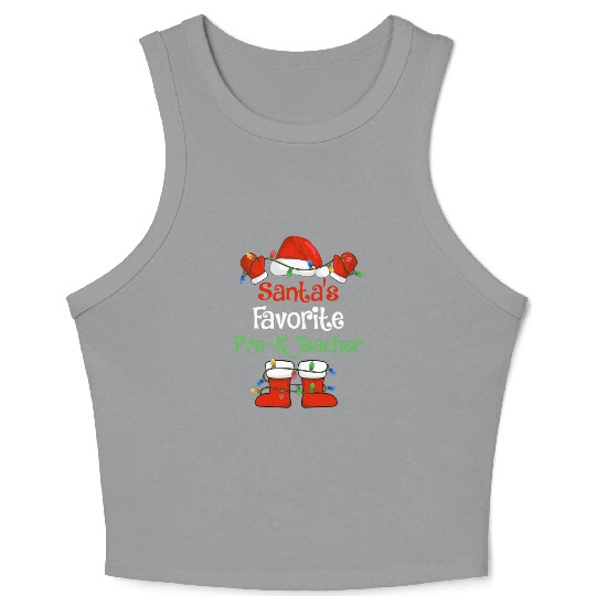 Santa's Favorite Pre K Teacher Funny Christmas Crop Tank Top