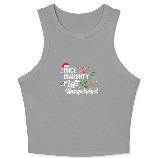 Christmas Nice Naughty Left Unsupervised Reindeer Crop Tank Top