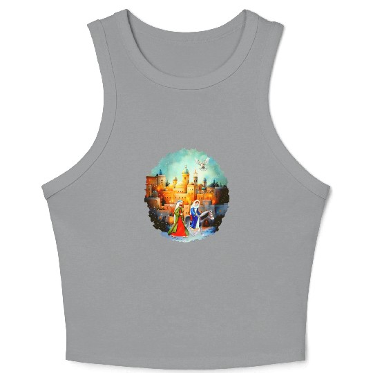 Mary and Joseph in Bethlehem with donkey Crop Tank Top