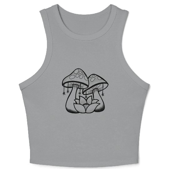 Two Mushrooms with Stars and a Lotus Crop Tank Top