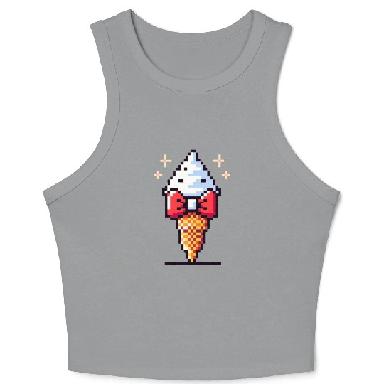 Whimsical 8-Bit Ice Cream: Retro Bow Tie Delight Crop Tank Top