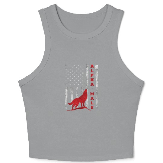 Patriotic American Wolf US Flag Crop Tank Top