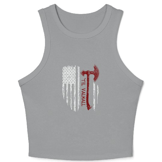 Vikings Axe Valhalla US Flag Crop Tank Top Viking