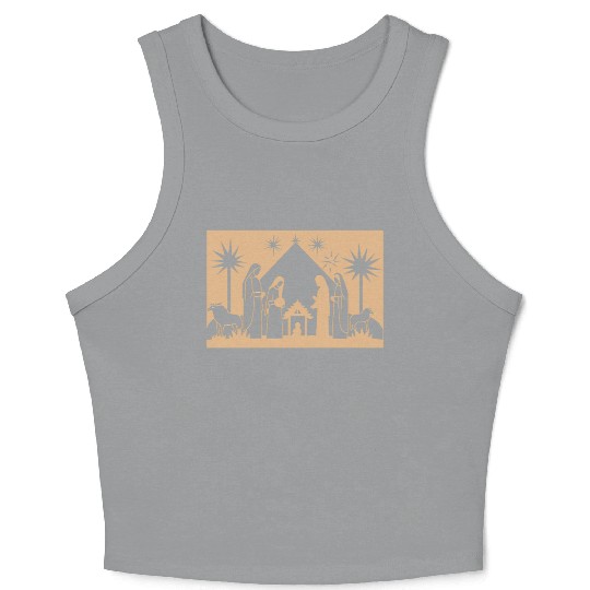 Nativity Scene with Mary Joseph Baby Jesus Crop Tank Top