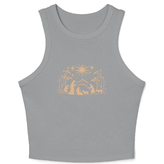 Nativity Scene with Mary Joseph Baby Jesus Crop Tank Top