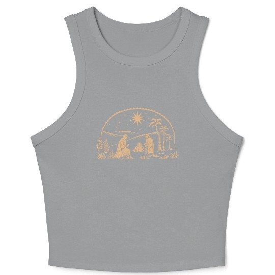 Nativity Scene with Mary Joseph Baby Jesus Crop Tank Top