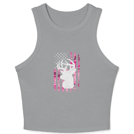 Deer Hunting Camo Pink Camouflage American Flag Crop Tank Top