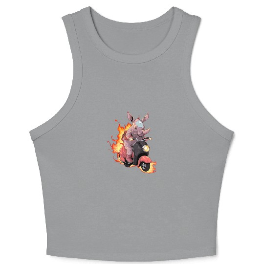 Rhino Riding Scooter Funny Rhinoceros Biker Moped Crop Tank Top