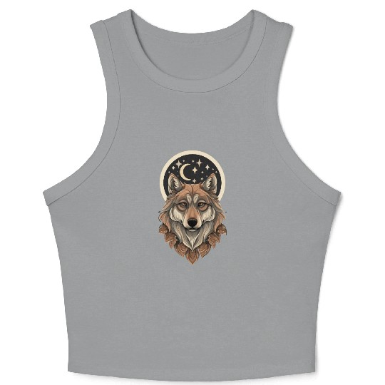 Wolf Moon Stars Design Crop Tank Top