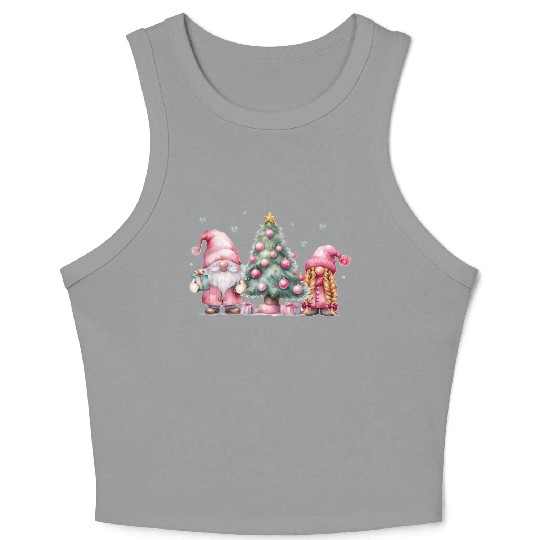 Winter Gnomes with a Christmas Tree Crop Tank Top