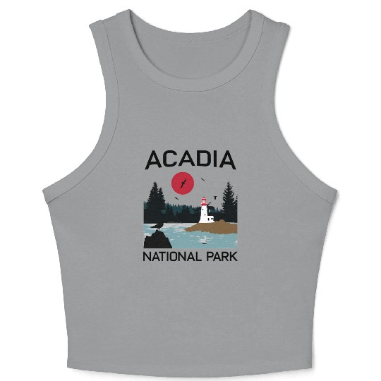 Acadia National Park 80s Maine Mount Island Crop Tank Top