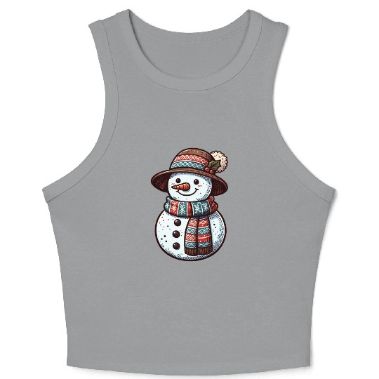 Winter Wonderland: Charming Snowman Illustration Crop Tank Top