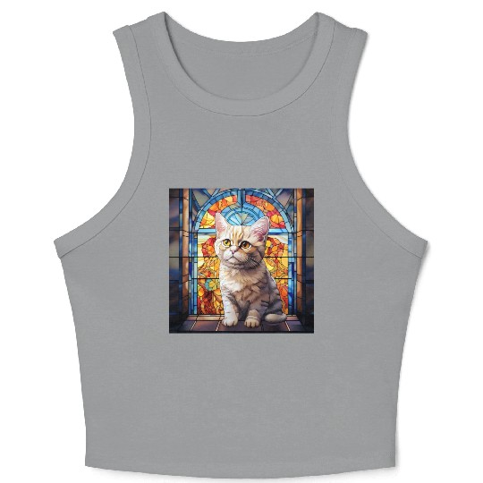 British Shorthair kitten in stained glass Crop Tank Top