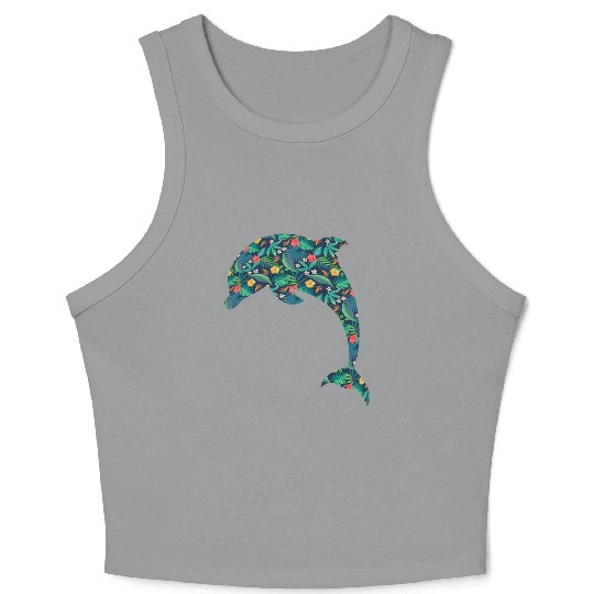 Dolphin Tropical Flower Floral Crop Tank Top