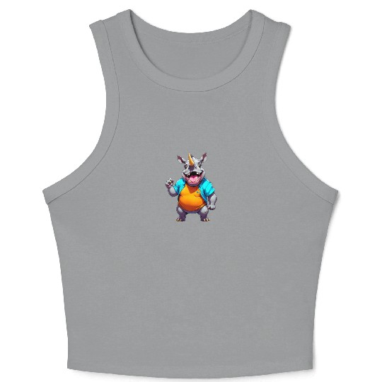 A Cartoonish Rhinoceros in a Playful Pose Crop Tank Top