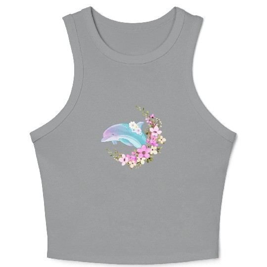 Dolphin Flower Floral Crop Tank Top