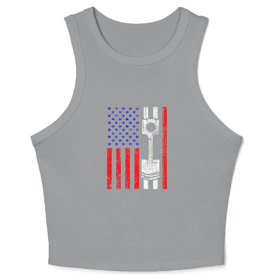 American Flag Piston Muscle Car Patriotic Vintage Crop Tank Top
