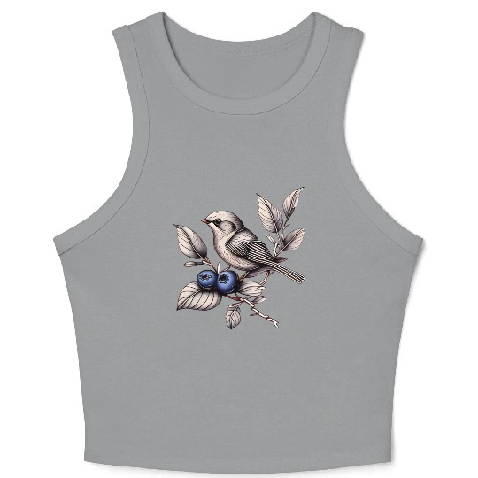 Bird on a Blueberry Branch Crop Tank Top