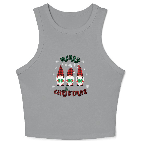 Red and green Gnomes Merry Christmas Crop Tank Top