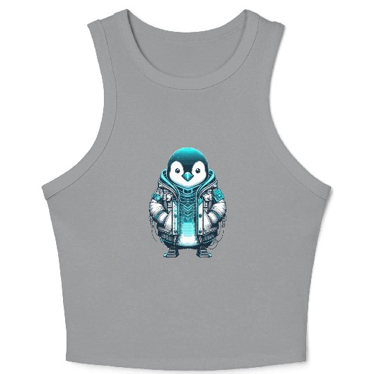 Cool Synthwave Cyberpunk penguin Lover Gift Crop Tank Top