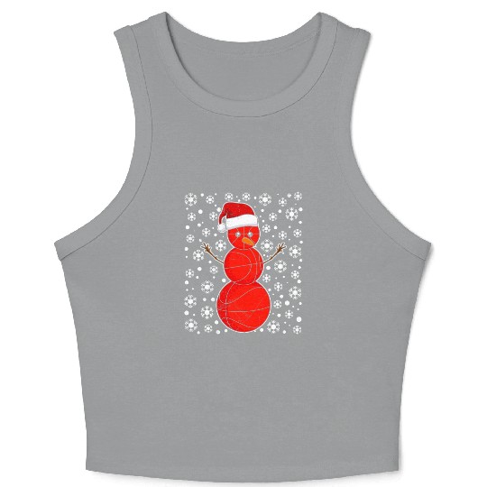 Snowman Basketball Fan Christmas Time Winter Crop Tank Top
