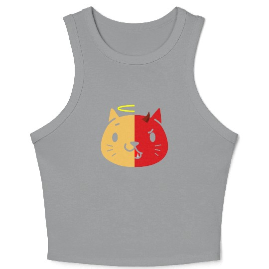 Two Face Cat Angel And Devil Crop Tank Top