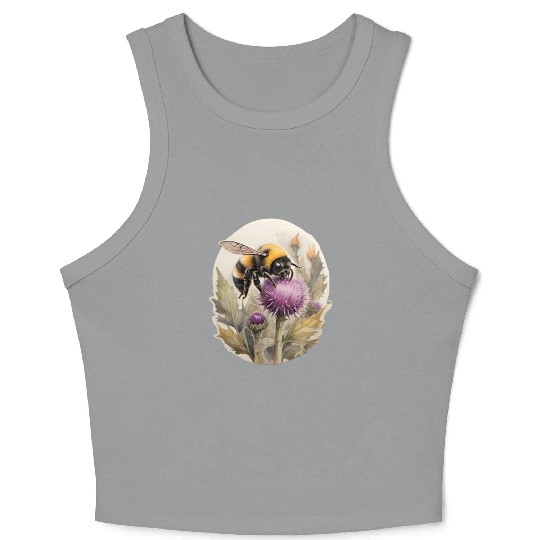Bumblebee on thistle watercolor Crop Tank Top