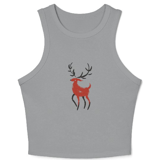 Red and Black Japanese Ink style Reindeer Crop Tank Top