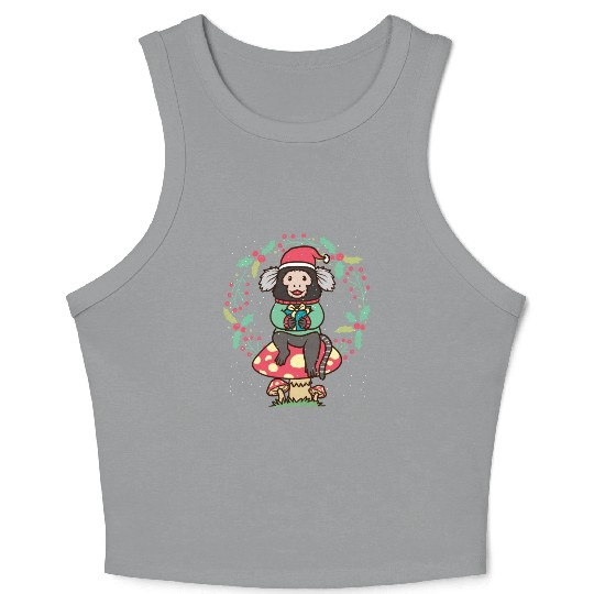 Marmoset Monkey On Mushroom Christmas Wreath Crop Tank Top