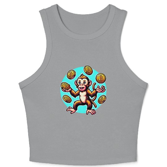 Bitcoin Juggling Monkey - Digital Art Crop Tank Top