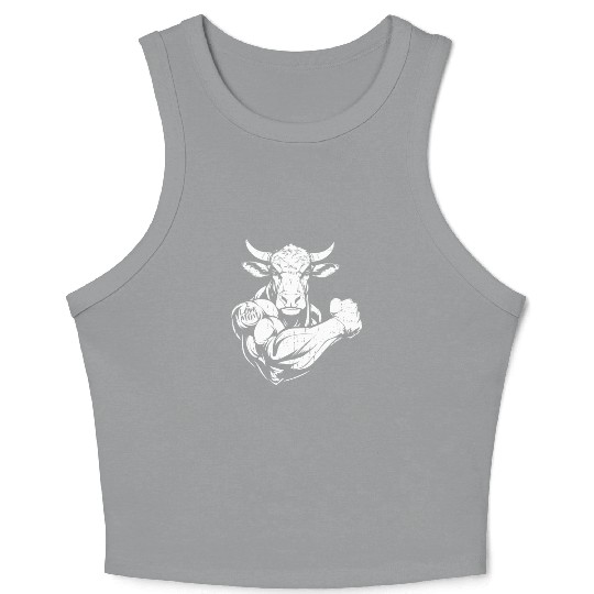 Cow Cattle Biceps Tattoo I Love Mom Crop Tank Top