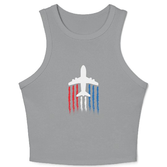US Flag Airplane Patriotic American Pilot Crop Tank Top