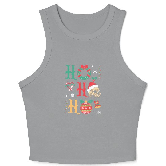 Ho ho ho Merry Christmas Skull Santa Crop Tank Top