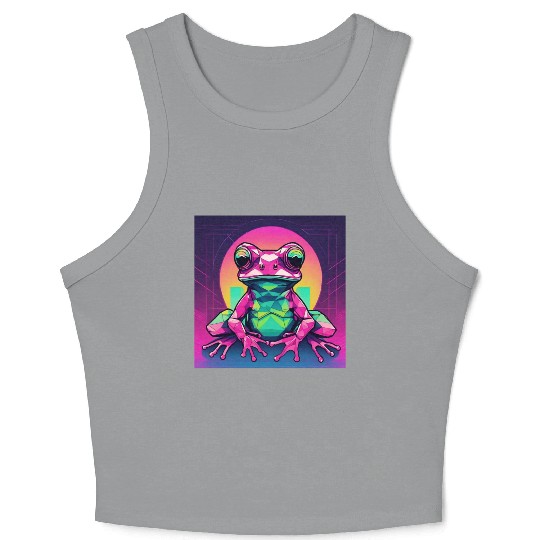 Geometric Synthwave Frog Crop Tank Top