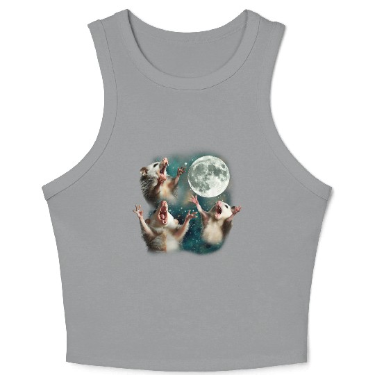 Three Possum Moon 3 Opossum Funny Weird Cursed Mem Crop Tank Top