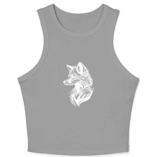 Tattoo Style Fox Portrait In Flowing Lines Crop Tank Top