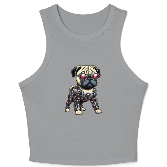 Dog Pug Robot Cyborg Mechanical Crop Tank Top