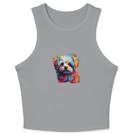 Watercolor Colorful Maltese Crop Tank Top