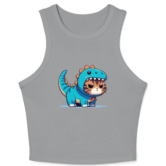 Grumpy Cat in Velociraptor Costume Crop Tank Top