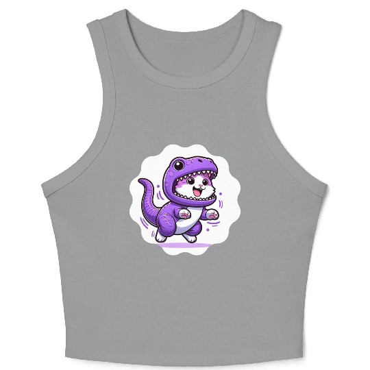 Energetic Cat in Velociraptor Costume - Playful Fe Crop Tank Top
